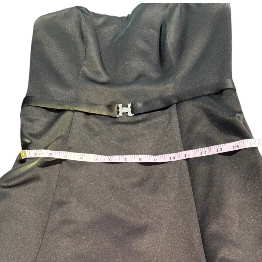 Michaelangelo black satin strapless belted tea length A-Line formal‎ dress sz 8